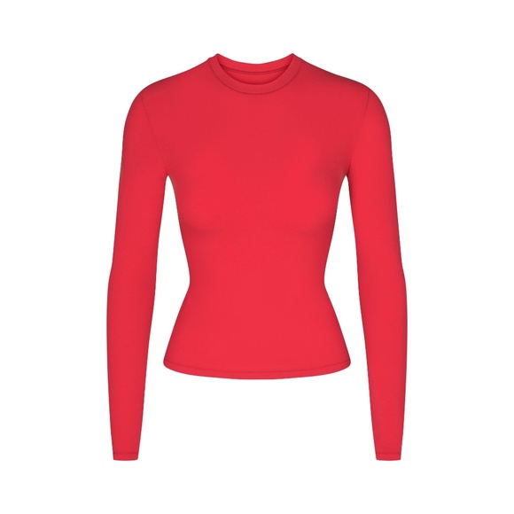 SKIMS COTTON JERSEY LONG SLEEVE T-SHIRT red - Picture 1 of 4